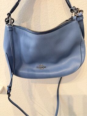 Coach Light Blue Pebbled Leather Shoulder Bag